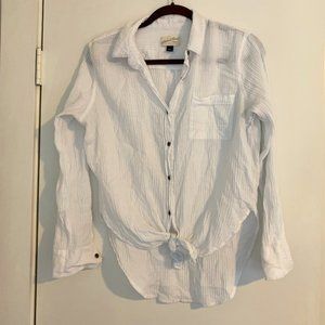 linen high low front tie white shirt